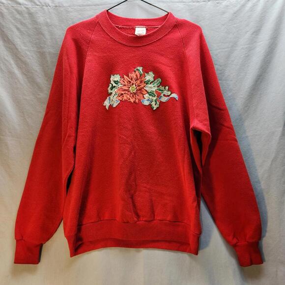Tops - Vintage Jerzees‎ Poinsettia Graphic Crewneck Sweatshirt Red Womens Size Large